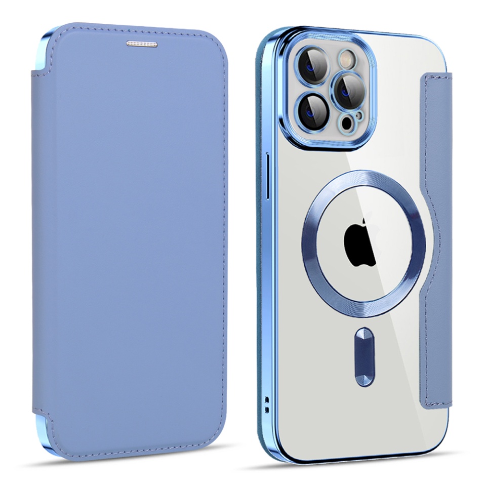 Husa pentru iPhone 11 Pro Max tip carte, SKYDDAR INOVATION, SmartMag Book, Magsafe, RFiD, Suport Carduri, set cu sticker, Bleu - 1 | YEO