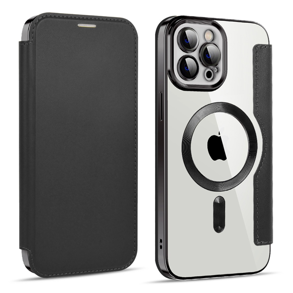 Husa pentru iPhone 11 Pro Max tip carte, SKYDDAR INOVATION, SmartMag Book, Magsafe, RFiD, Suport Carduri, set cu sticker, Negru - 1 | YEO