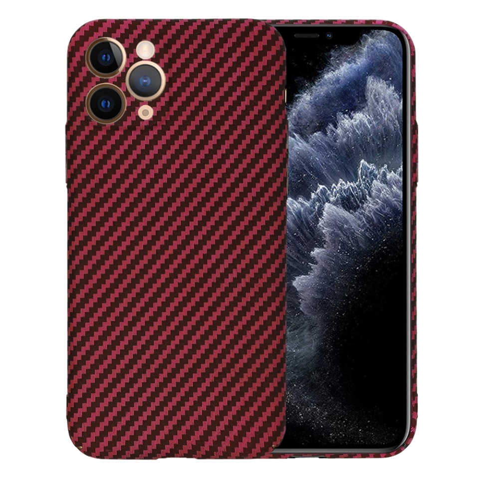 Husa pentru iPhone 11 Pro, SKYDDAR INNOVATION, textura carbon, Carbonite FiberShell, set cu sticker, Rosu,