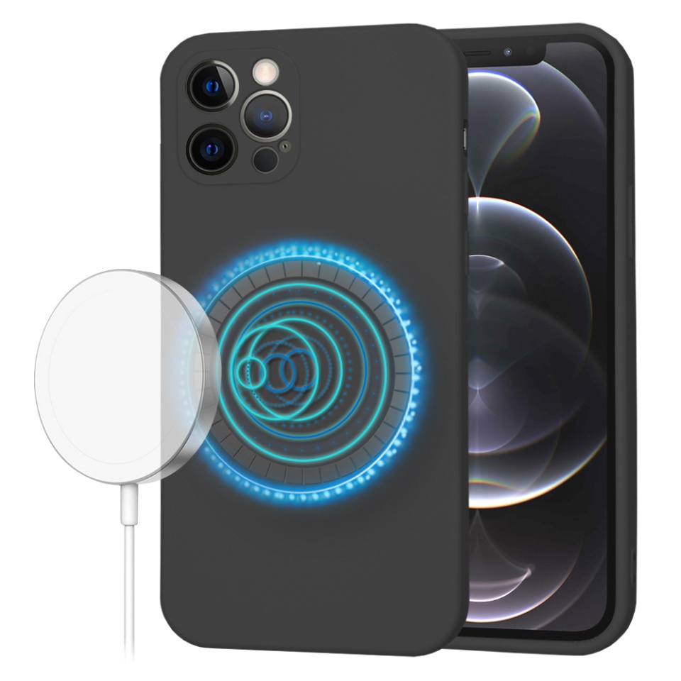 Husa pentru iPhone 12 Pro din Silicon Catifelat, Protectie Premium, Skyddar SoftElegance MagSafe - Negru
