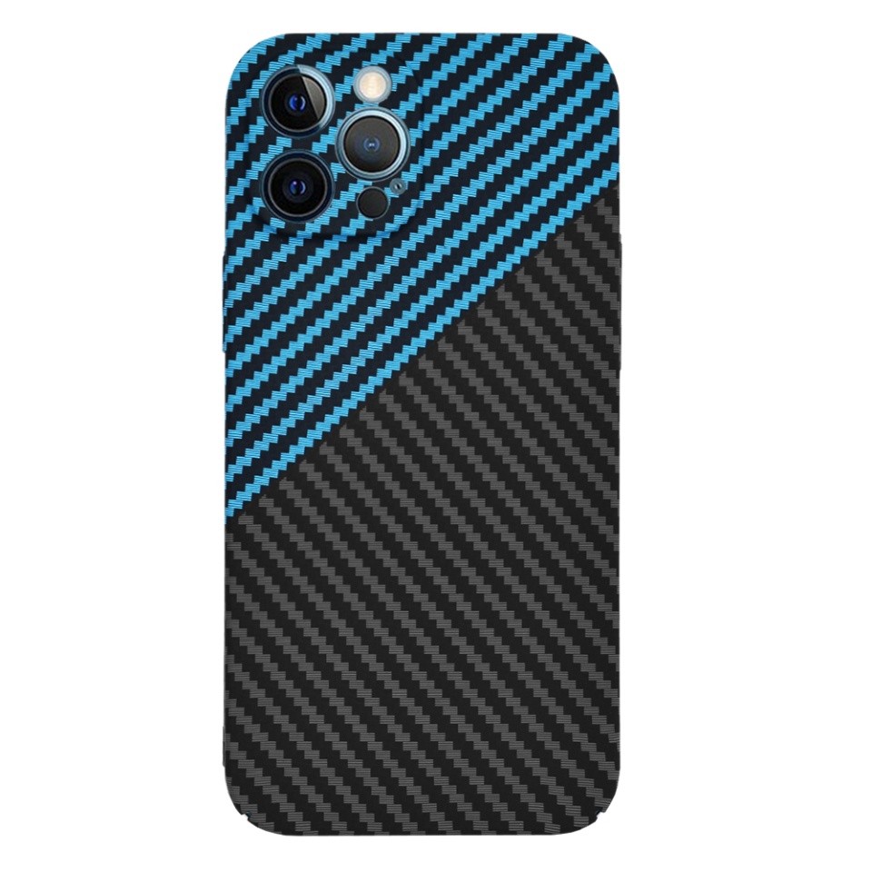 Husa pentru iPhone 12 Pro Max, Finisaj Premium cu Textura de Carbon, Design Elegant, SKDR CarbonFlex - Bleu - 1 | YEO