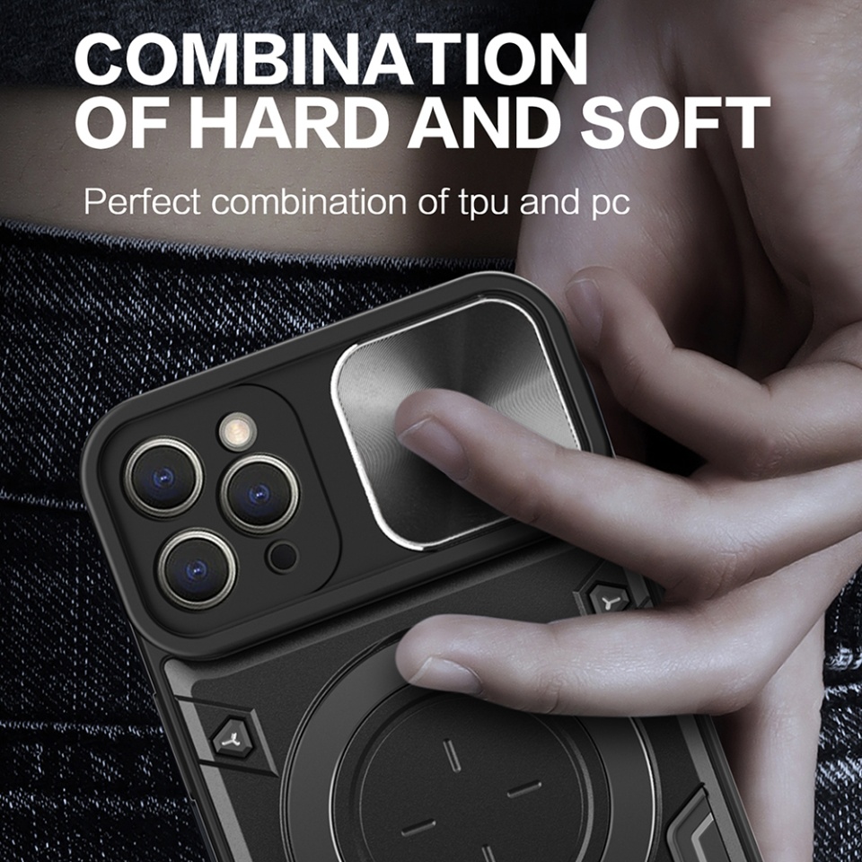 Husa pentru iPhone 12 Pro Max, SKYDDAR INNOVATION, CamGuard Pro, Inel Magnetic, Protectie Camera, Negru, set cu sticker - 1 | YEO