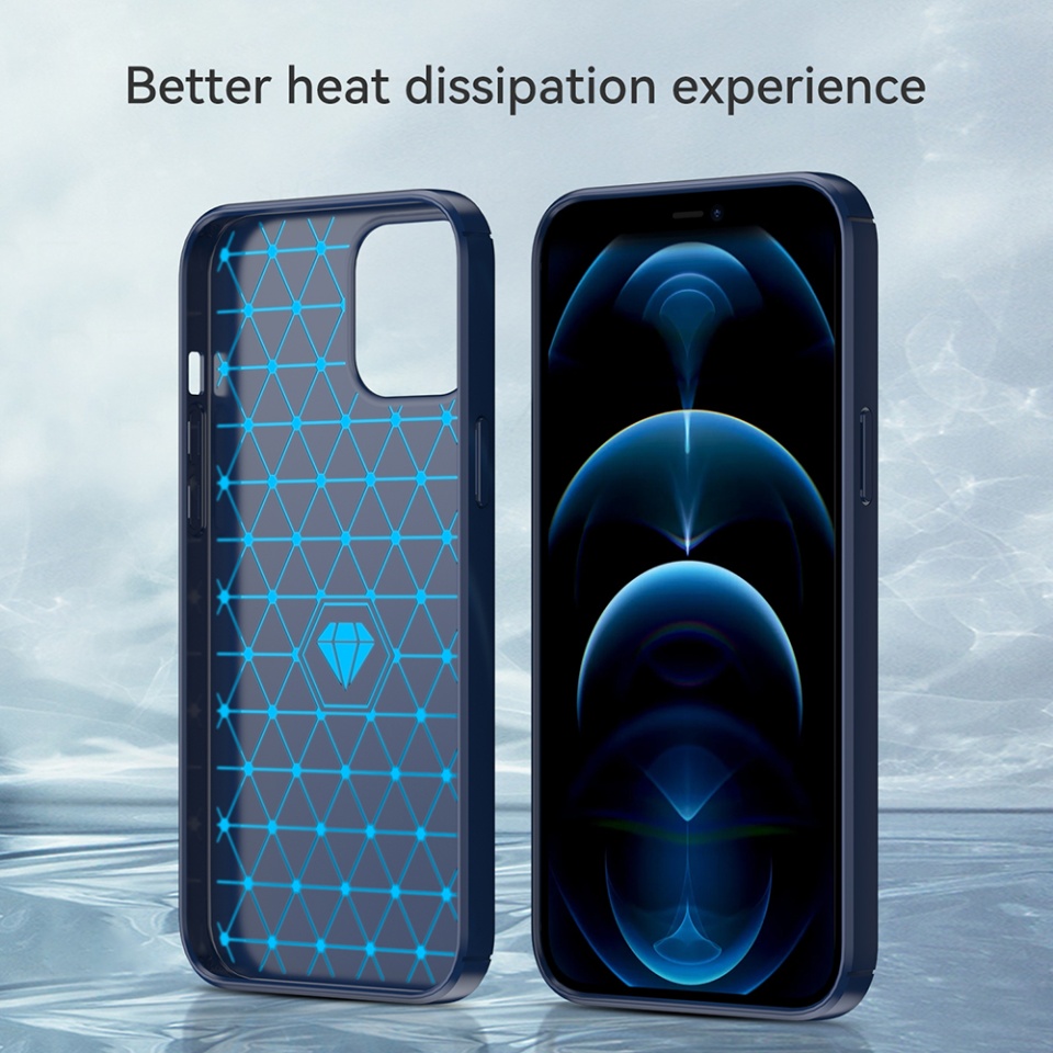 Husa pentru iPhone 12 Pro Max, SKYDDAR INNOVATION, Carbon Silicone, din Silicon Slim, cu textura Fibra Carbon, set cu sticker, Albastru - 3 | YEO