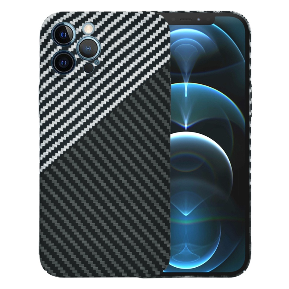 Husa pentru iPhone 12 Pro Max, SKYDDAR INNOVATION, textura carbon, Carbonite FiberShell, set cu sticker, Gri,