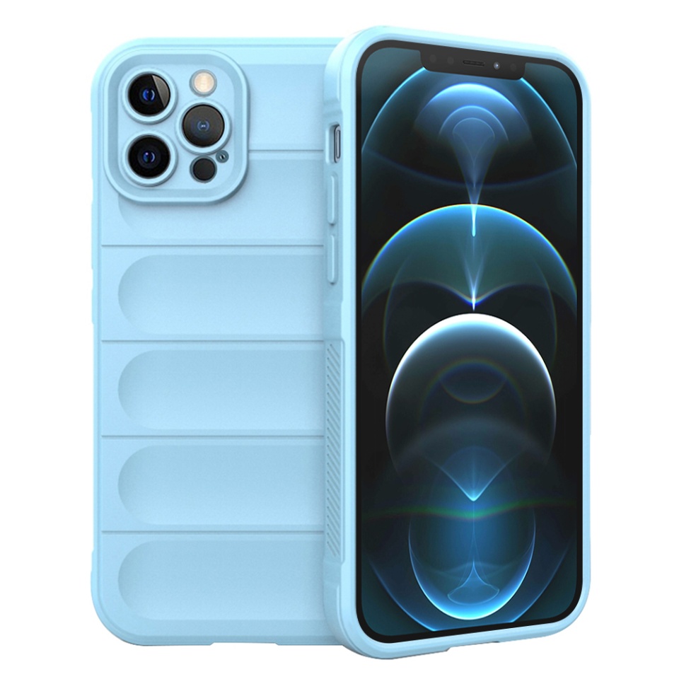 Husa pentru iPhone 12 Pro Max, SKYDDAR INNOVATION, Vogue, din Silicon Mat, Bleu, set cu sticker