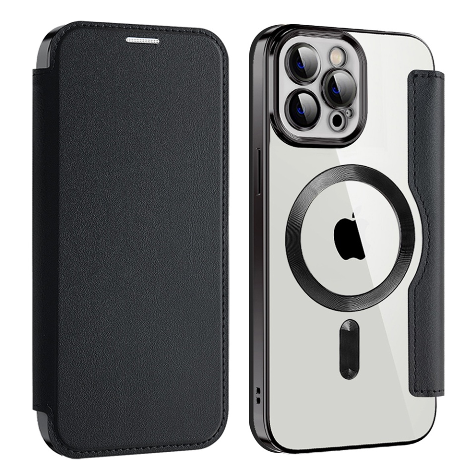 Husa pentru iPhone 12 Pro Max tip carte, SKYDDAR INOVATION, SmartMag Book, Magsafe, RFiD, Suport Carduri, set cu sticker, Negru - 1 | YEO