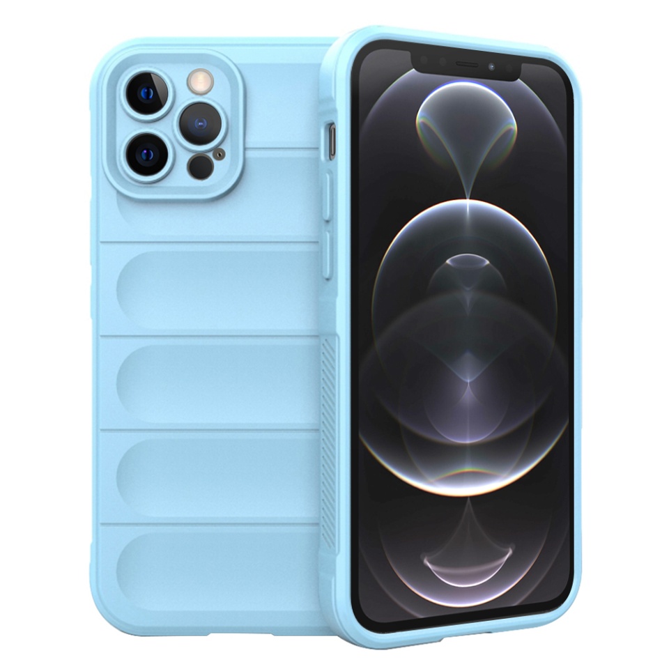 Husa pentru iPhone 12 Pro, SKYDDAR INNOVATION, Vogue, din Silicon Mat, Bleu, set cu sticker