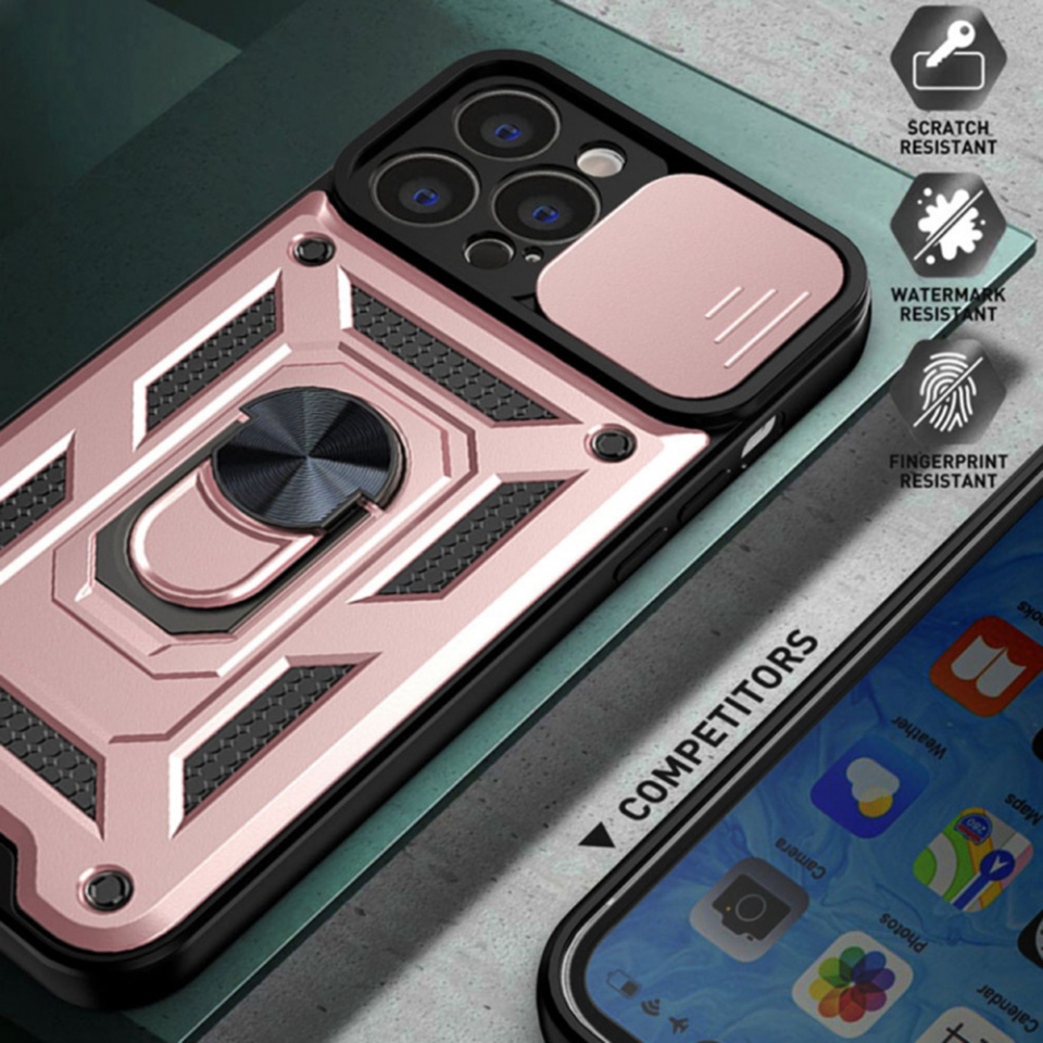 Husa pentru iPhone 13 Pro cu inel magnetic si protectie camera Skyddar CamShield - Rose Gold - 2 | YEO