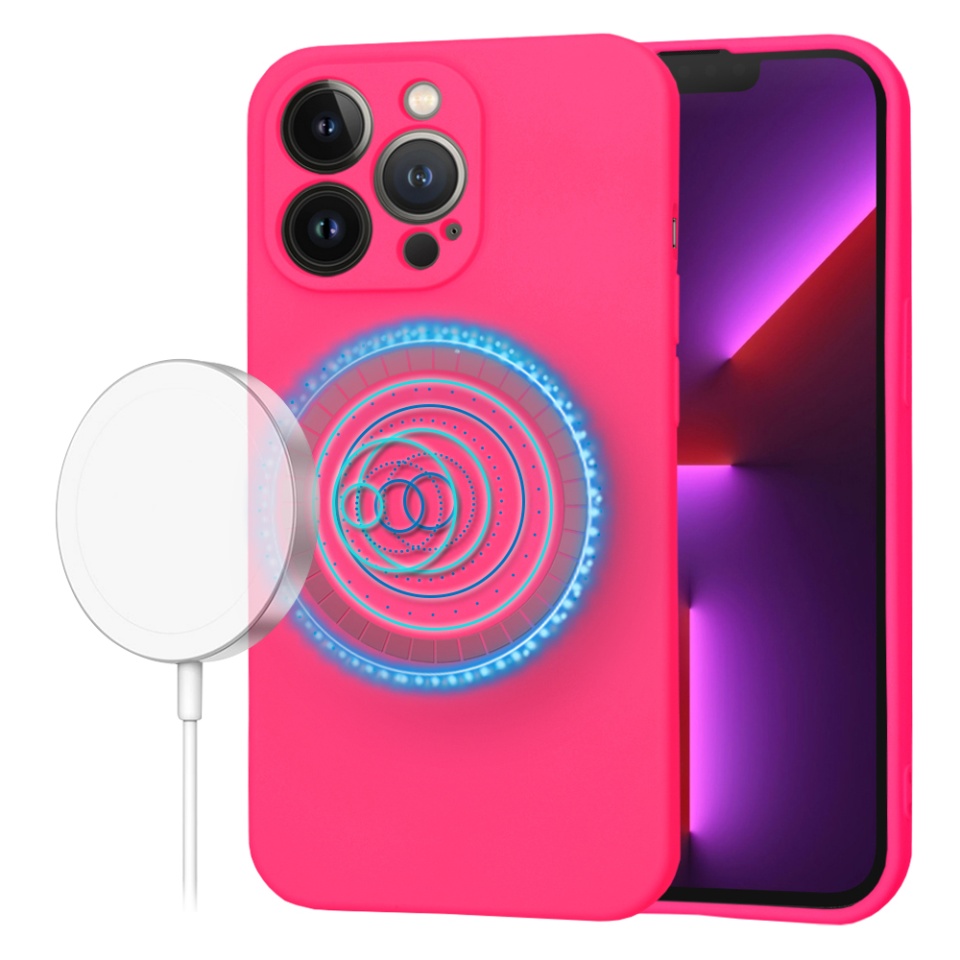 Husa pentru iPhone 13 Pro din Silicon Catifelat, Protectie Premium, Skyddar SoftElegance MagSafe - Fucsia