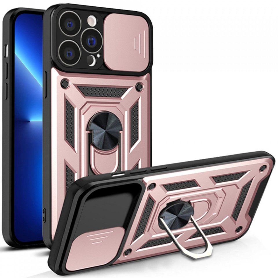 Husa pentru iPhone 13 Pro Max cu inel magnetic si protectie camera Skyddar CamShield - Rose Gold