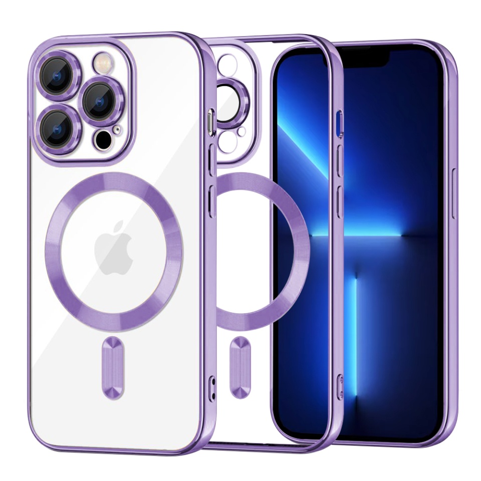 Husa pentru iPhone 13 Pro Max, SKYDDAR INNOVATION, Luxury Glitter Magsafe, Antisoc, Fundal Detasabil 2-in-1, Protectie Superioara, Margini Ridicate, Mov, set cu sticker