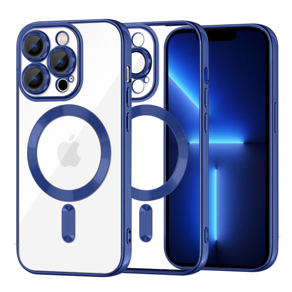 Husa pentru iPhone 13 Pro Max, SKYDDAR INNOVATION, Luxury Glitter Magsafe, Antisoc, Fundal Detasabil 2-in-1, Protectie Superioara, Margini Ridicate, Albastru, set cu sticker