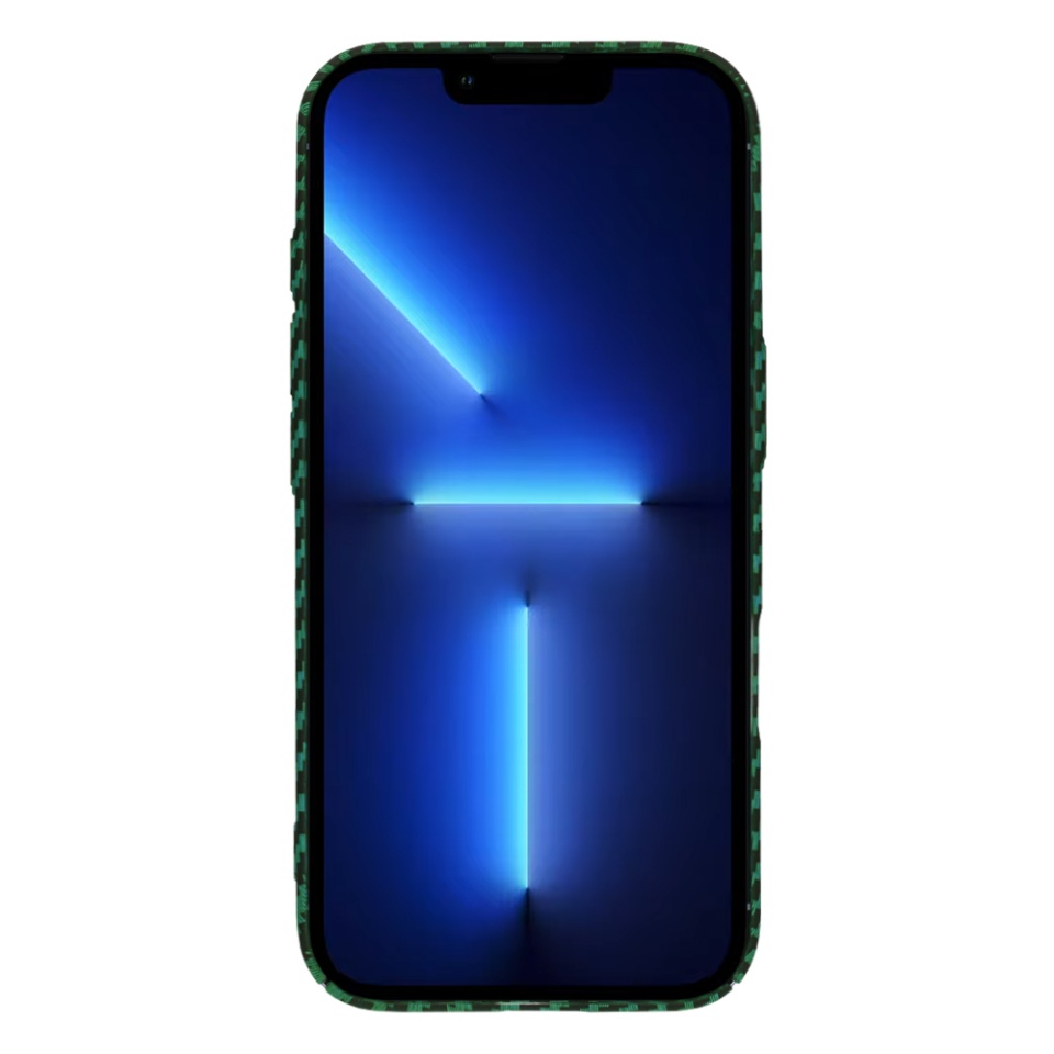 Husa pentru iPhone 13 Pro Max, SKYDDAR INNOVATION, textura carbon, Carbonite FiberShell, Verde, set cu sticker - 1 | YEO