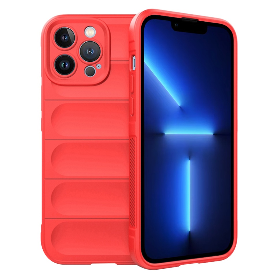 Husa pentru iPhone 13 Pro Max, SKYDDAR INNOVATION, Vogue, din Silicon Mat, Rosu, set cu sticker