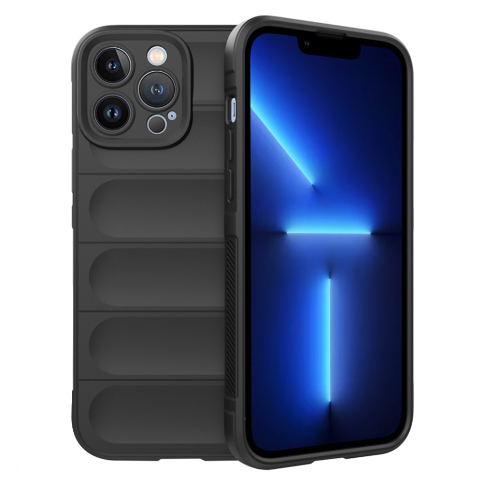 Husa pentru iPhone 13 Pro Max, SKYDDAR INNOVATION, Vogue, din Silicon Mat, Negru, set cu sticker