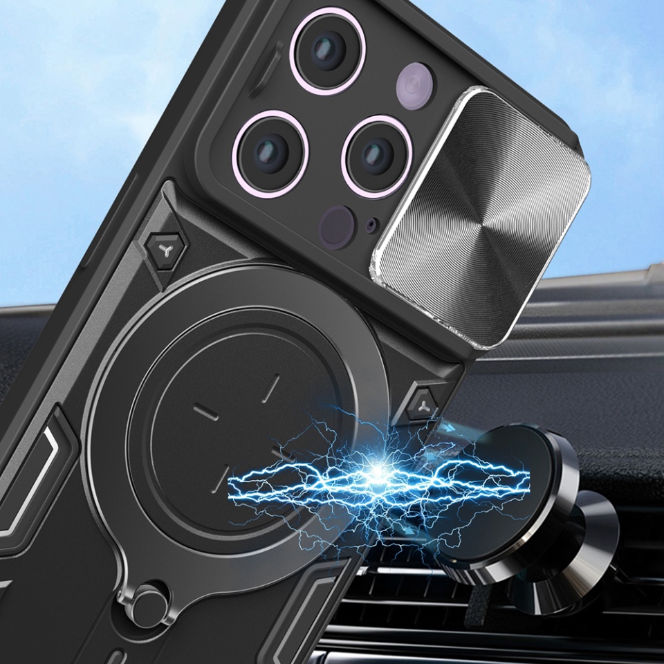 Husa pentru iPhone 13 Pro, SKYDDAR INNOVATION, CamGuard Pro, Inel Magnetic, Protectie Camera, Mov, set cu sticker - 3 | YEO