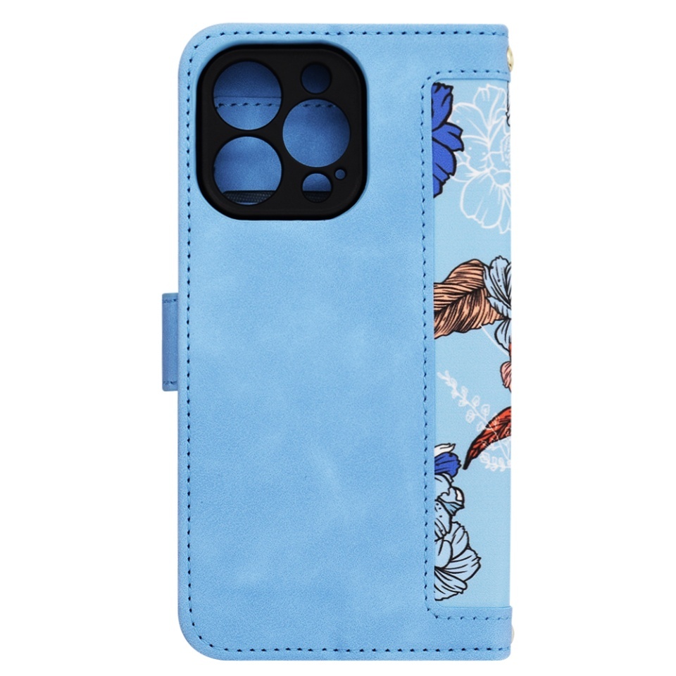 Husa pentru iPhone 13 Pro, SKYDDAR INNOVATION, Flipcraft din Piele Ecologică, Stand Integrat, Buzunare pentru Carduri, set cu sticker, Bleu - 2 | YEO