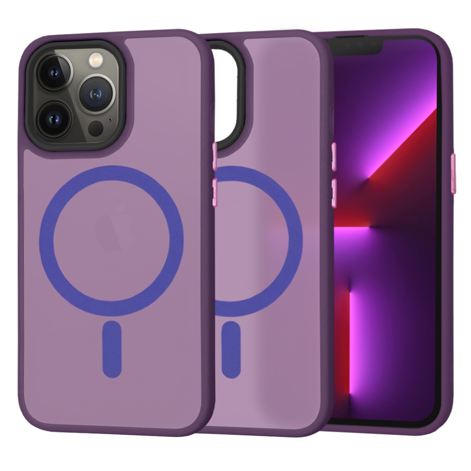 Husa pentru iPhone 13 Pro, SKYDDAR INNOVATION, HaloFrost MagSafe, Antisoc, set cu sticker, Mov inchis