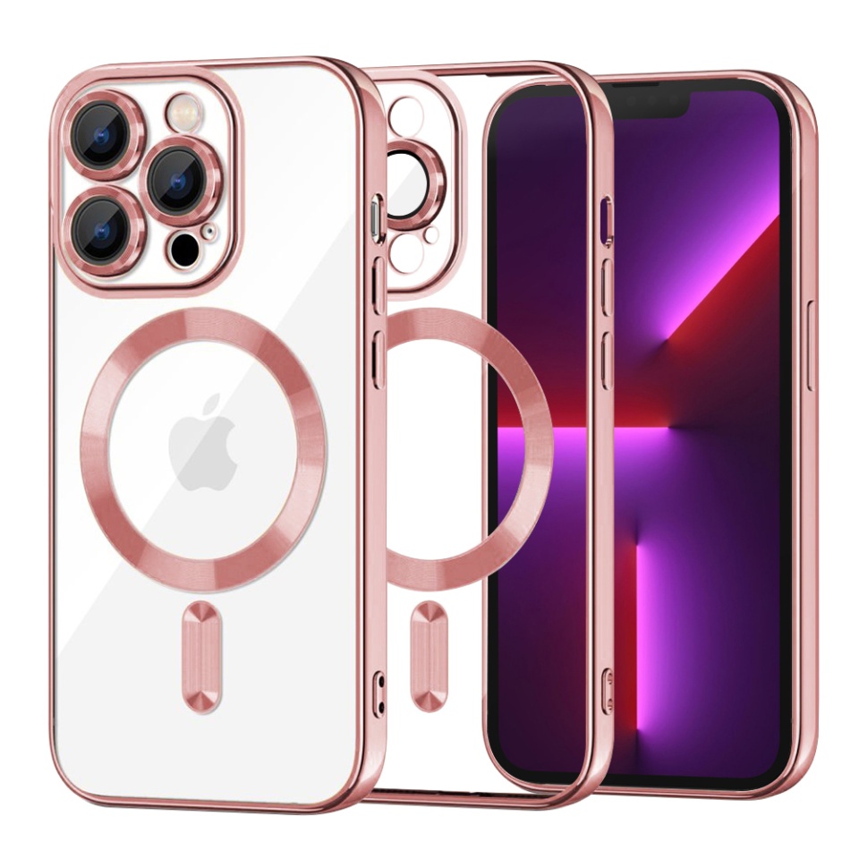 Husa pentru iPhone 13 Pro, SKYDDAR INNOVATION, Luxury Glitter Magsafe, Antisoc, Fundal Detasabil 2-in-1, Protectie Superioara, Margini Ridicate, Roz, set cu sticker