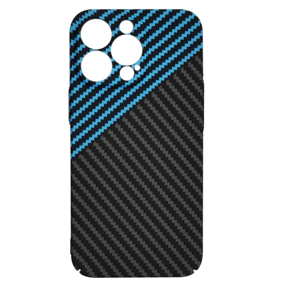 Husa pentru iPhone 13 Pro, SKYDDAR INNOVATION, textura carbon, Carbonite FiberShell, Bleu, set cu sticker - 3 | YEO