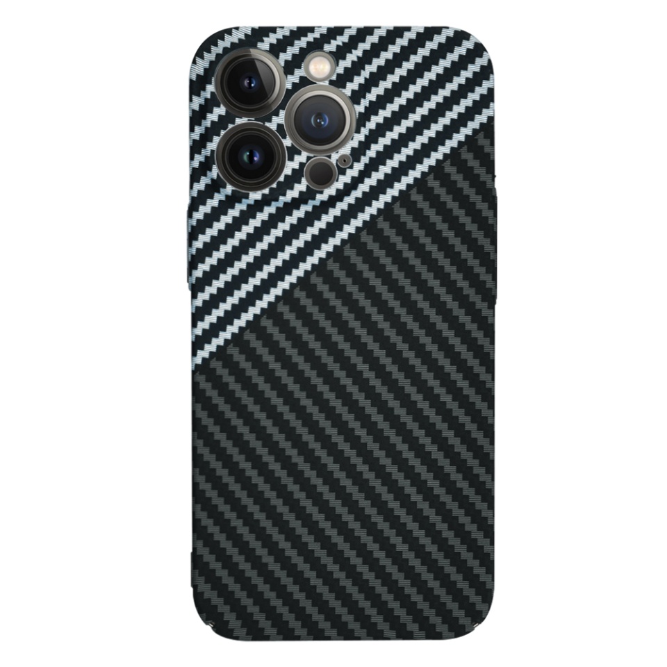 Husa pentru iPhone 13 Pro, SKYDDAR INNOVATION, textura carbon, Carbonite FiberShell, Gri, set cu sticker - 2 | YEO