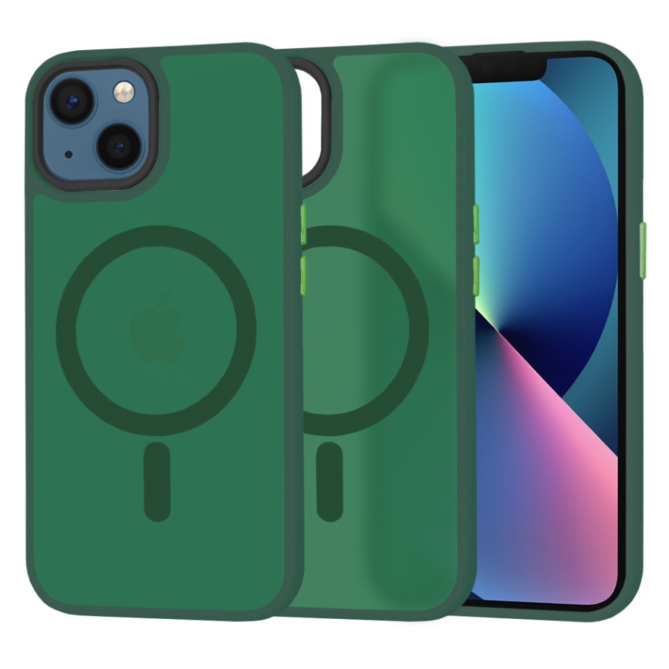 Husa pentru iPhone 13, SKYDDAR INNOVATION, HaloFrost MagSafe, Antisoc, set cu sticker, Verde inchis