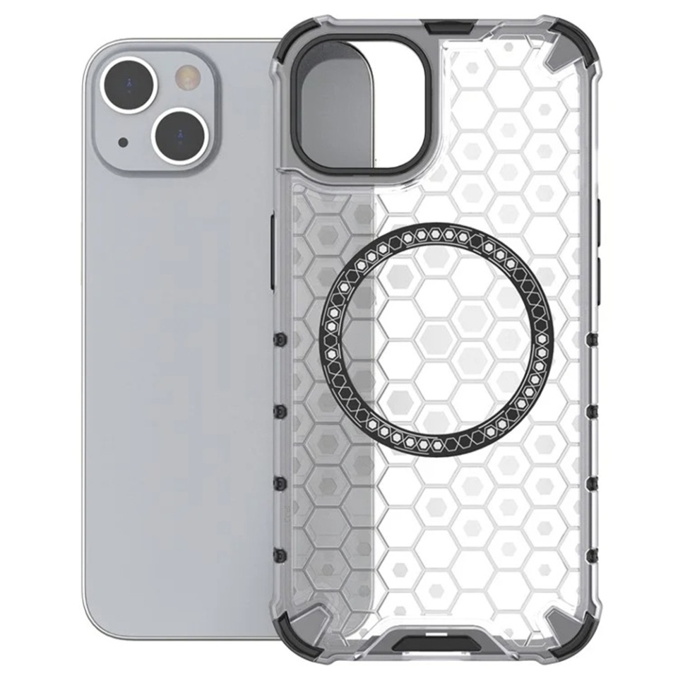 Husa pentru iPhone 13, SKYDDAR INNOVATION, HoneyComb Shield MagSafe, Alb, set cu sticker - 1 | YEO
