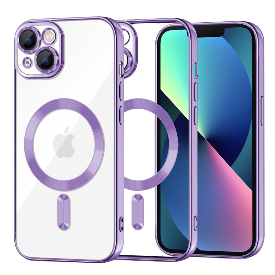 Husa pentru iPhone 13, SKYDDAR INNOVATION, Luxury Shield Magsafe, Protectie Antisoc, Mov, set cu sticker