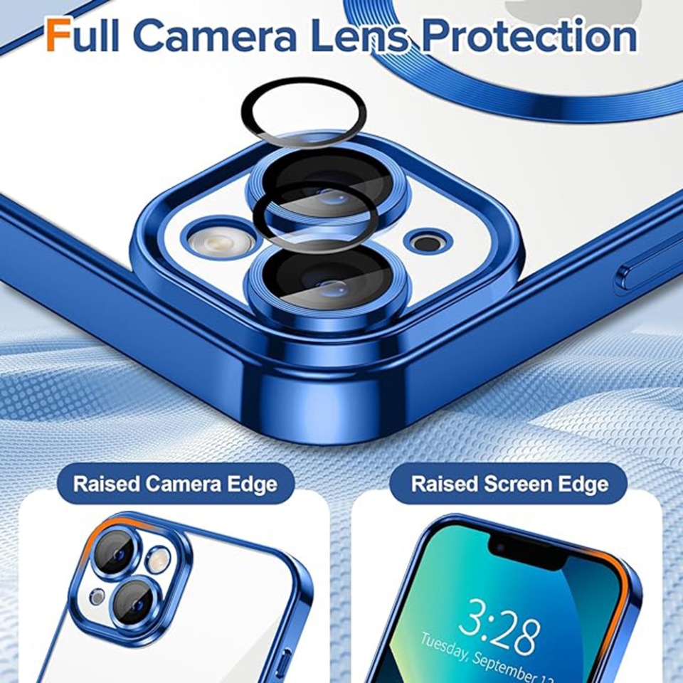 Husa pentru iPhone 13, SKYDDAR INNOVATION, Luxury Shield Magsafe, Protectie Antisoc, Albastru, set cu sticker - 3 | YEO