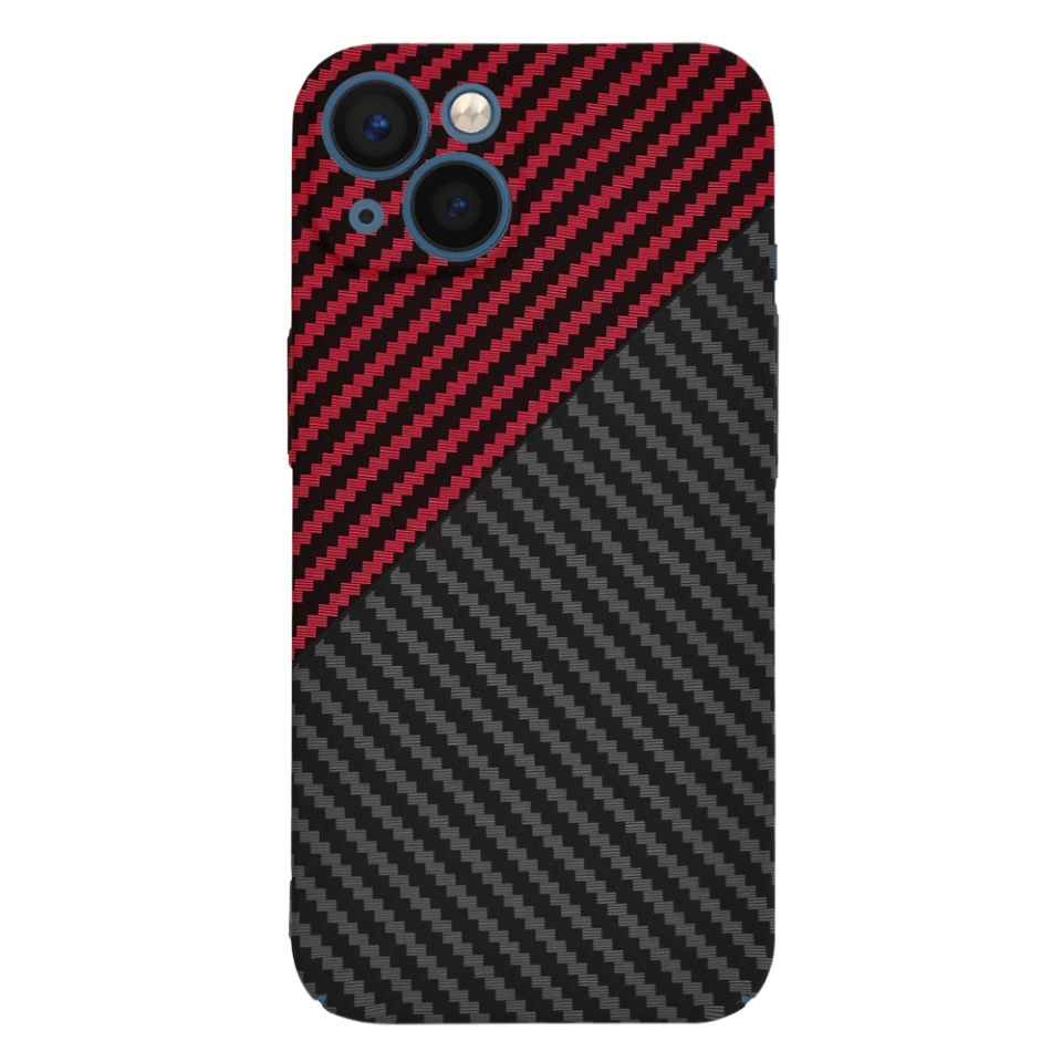 Husa pentru iPhone 13, SKYDDAR INNOVATION, textura carbon, Carbonite FiberShell, Rosu inchis, set cu sticker - 1 | YEO