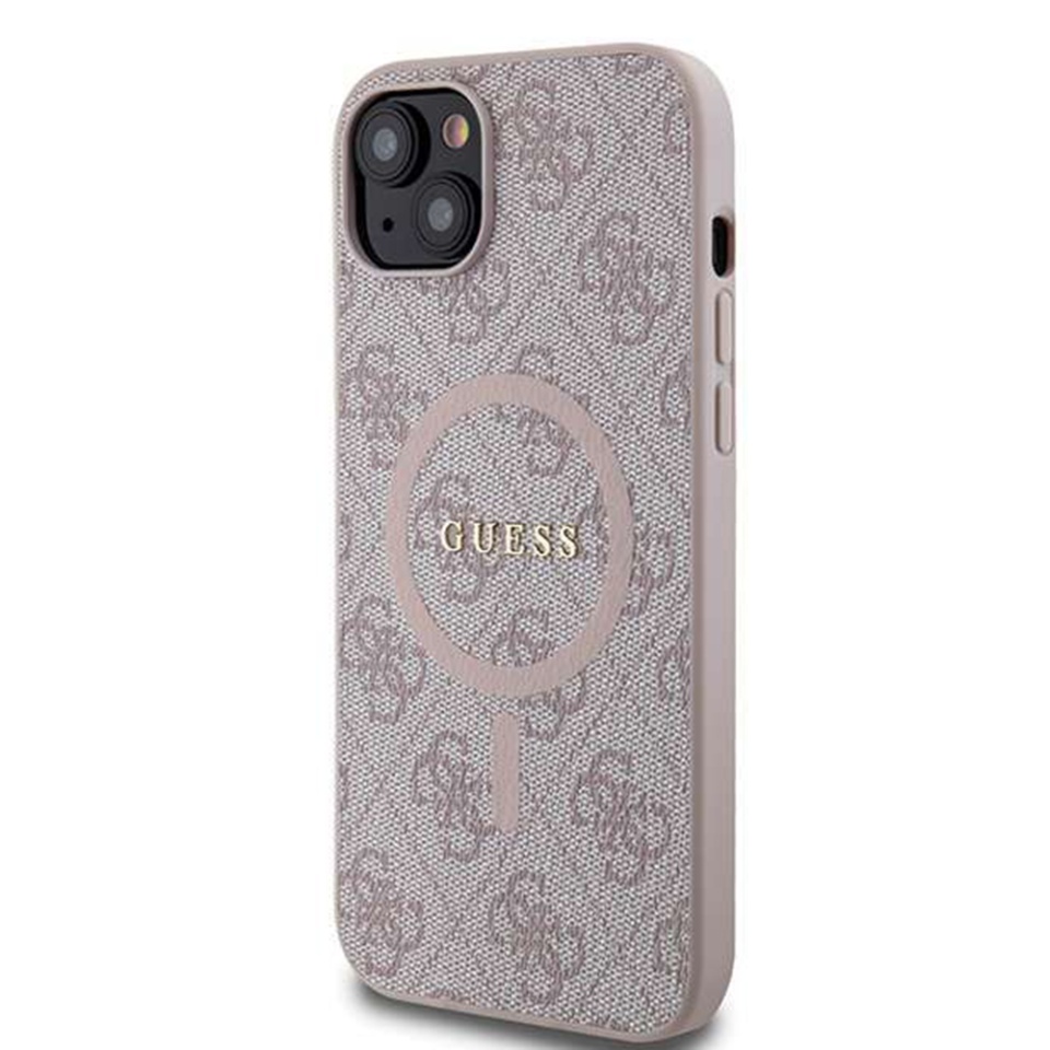 Husa pentru iPhone 14, 4G Ring Classic Logo MagSafe, Guess, Roz - 3 | YEO