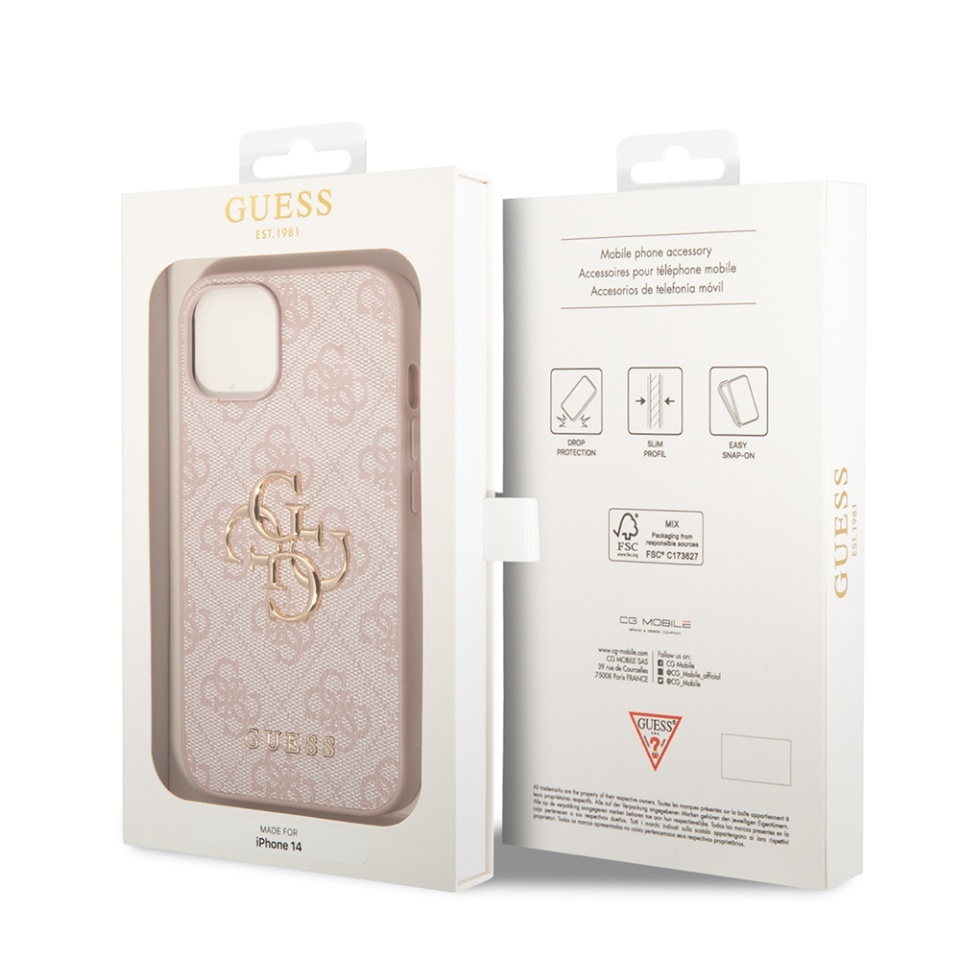 Husa pentru iPhone 14, Guess 4G Metal Logo, Protectie Slim, Compatibila, Roz - 6