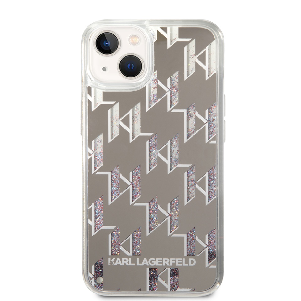 Husa pentru iPhone 14, Hardcase Liquid Glitter, Karl Lagerfeld - Monogram Argintiu - 2 | YEO