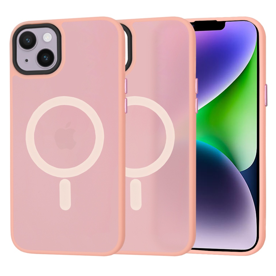 Husa pentru iPhone 14 Plus, SKYDDAR INNOVATION, HaloFrost MagSafe, Antisoc, set cu sticker, Roz