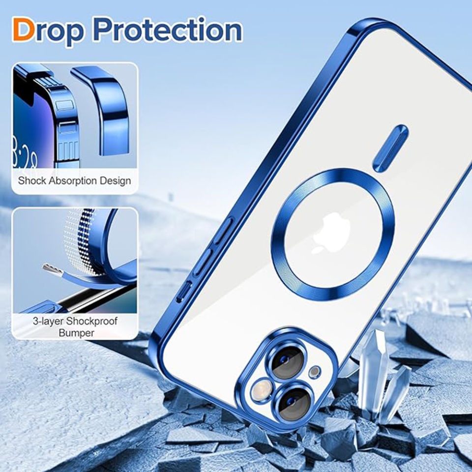 Husa pentru iPhone 14 Plus, SKYDDAR INNOVATION, Luxury Shield Magsafe, Protectie Antisoc, Albastru, set cu sticker - 2 | YEO