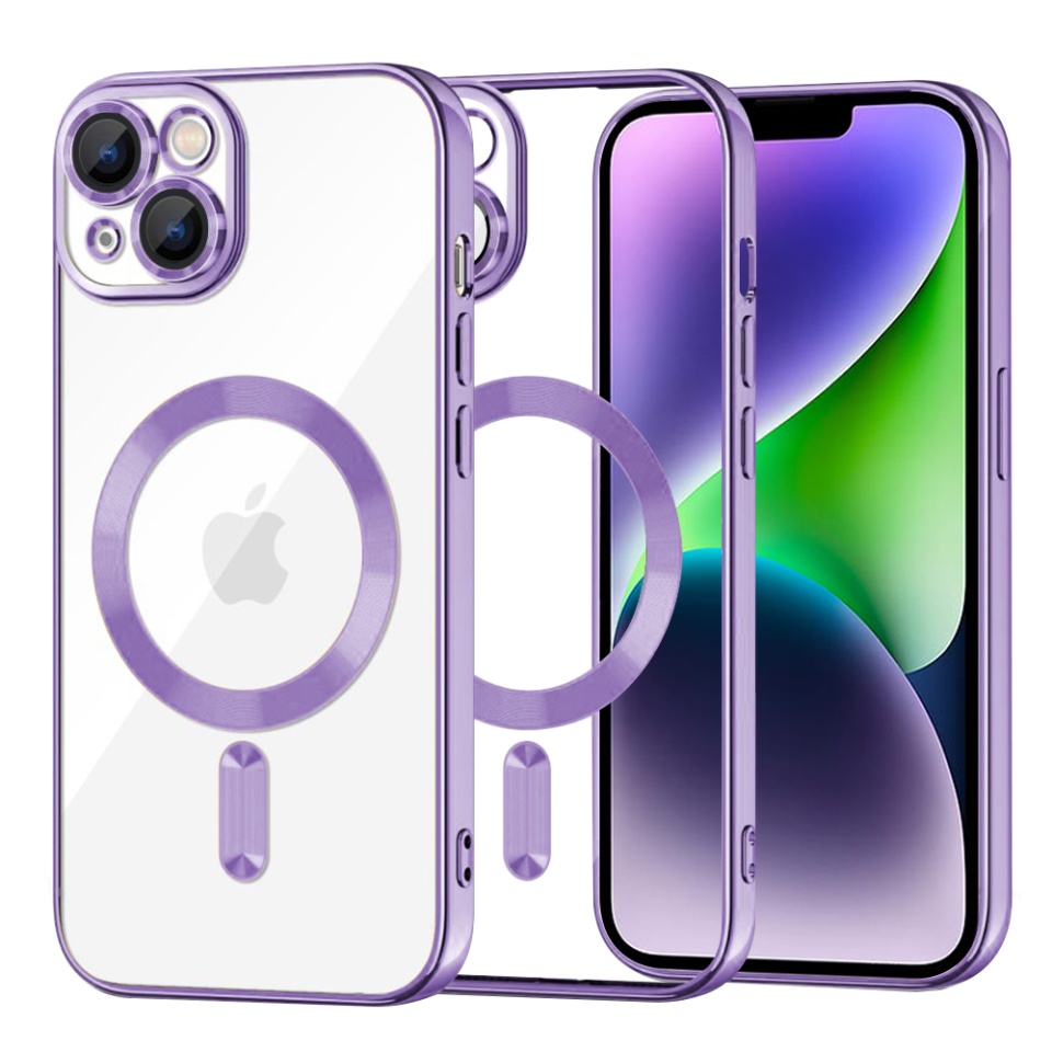 Husa pentru iPhone 14 Plus, SKYDDAR INNOVATION, Luxury Shield Magsafe, Protectie Antisoc, Mov, set cu sticker