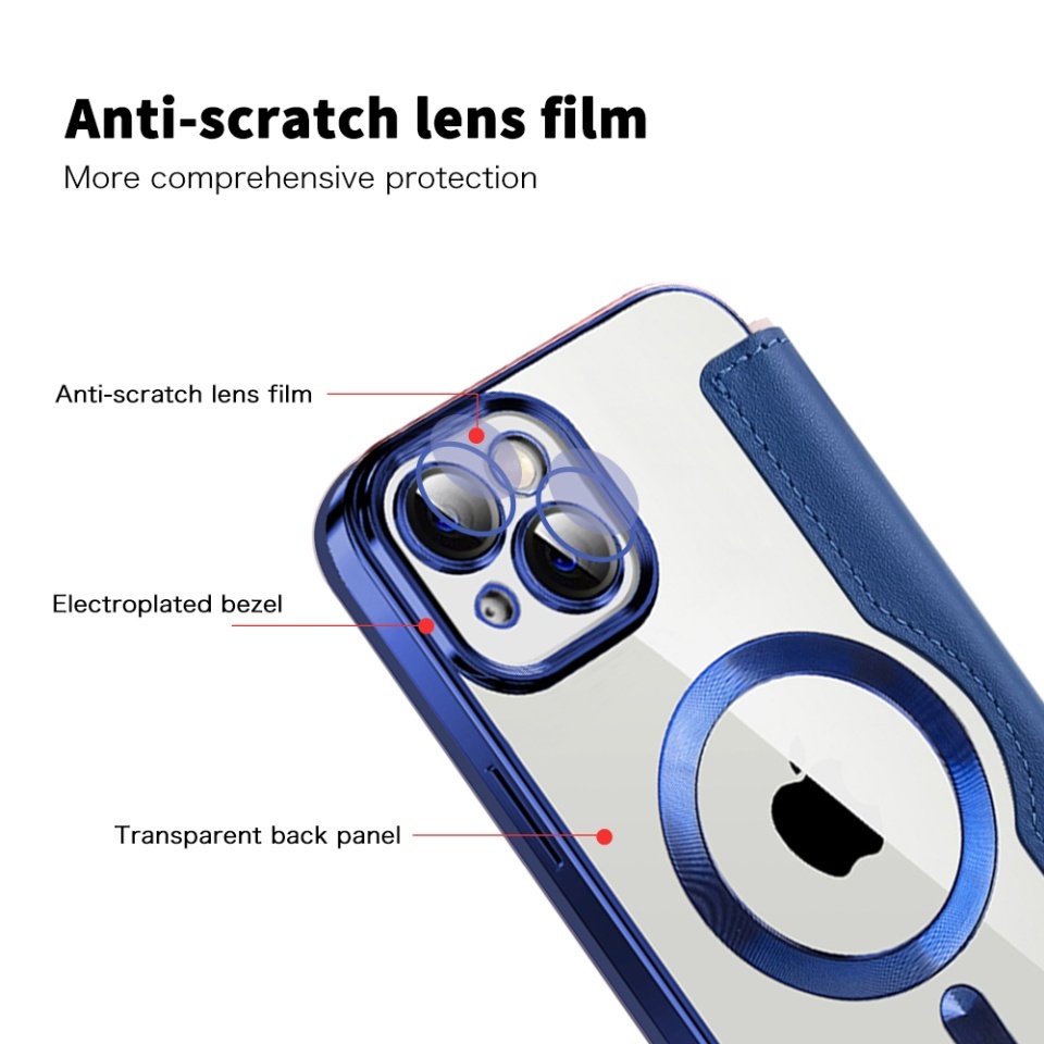 Husa pentru iPhone 14 Plus tip carte, SKYDDAR INOVATION, SmartMag Book, Magsafe, RFiD, Suport Carduri, set cu sticker, Albastru - 2 | YEO