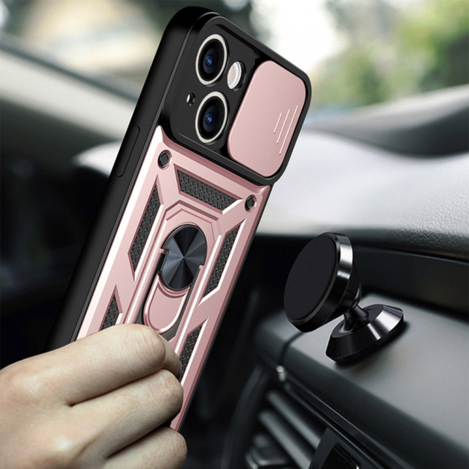 Husa pentru iPhone 14 Pro cu inel magnetic si protectie camera Skyddar CamShield - Rose Gold - 3 | YEO