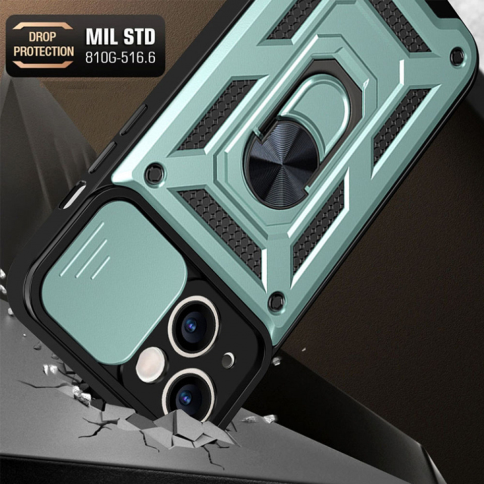 Husa pentru iPhone 14 Pro cu inel magnetic si protectie camera Skyddar CamShield - Mint - 1 | YEO