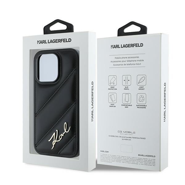 Husa pentru iPhone 14 Pro, Diagonal Quilted Script, Karl Lagerfeld - Negru - 8