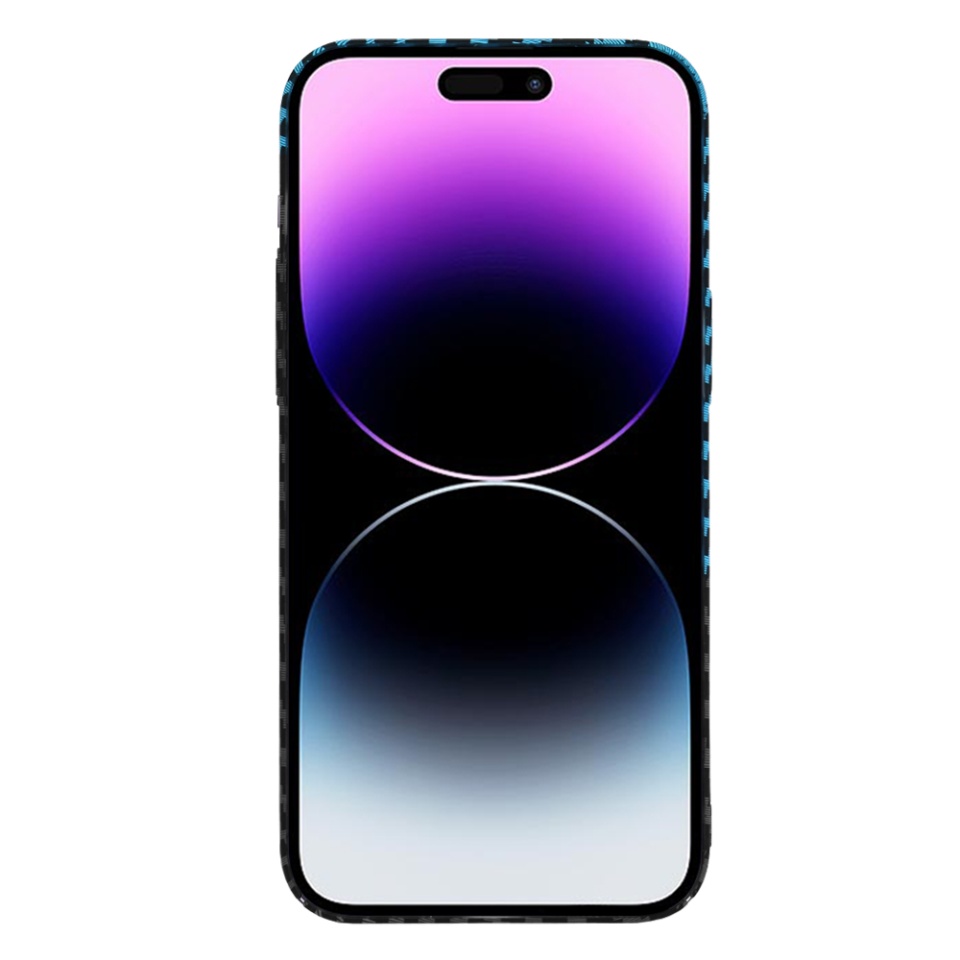Husa pentru iPhone 14 Pro Max, Finisaj Premium cu Textura de Carbon, Design Elegant, SKDR CarbonFlex - Bleu - 2 | YEO