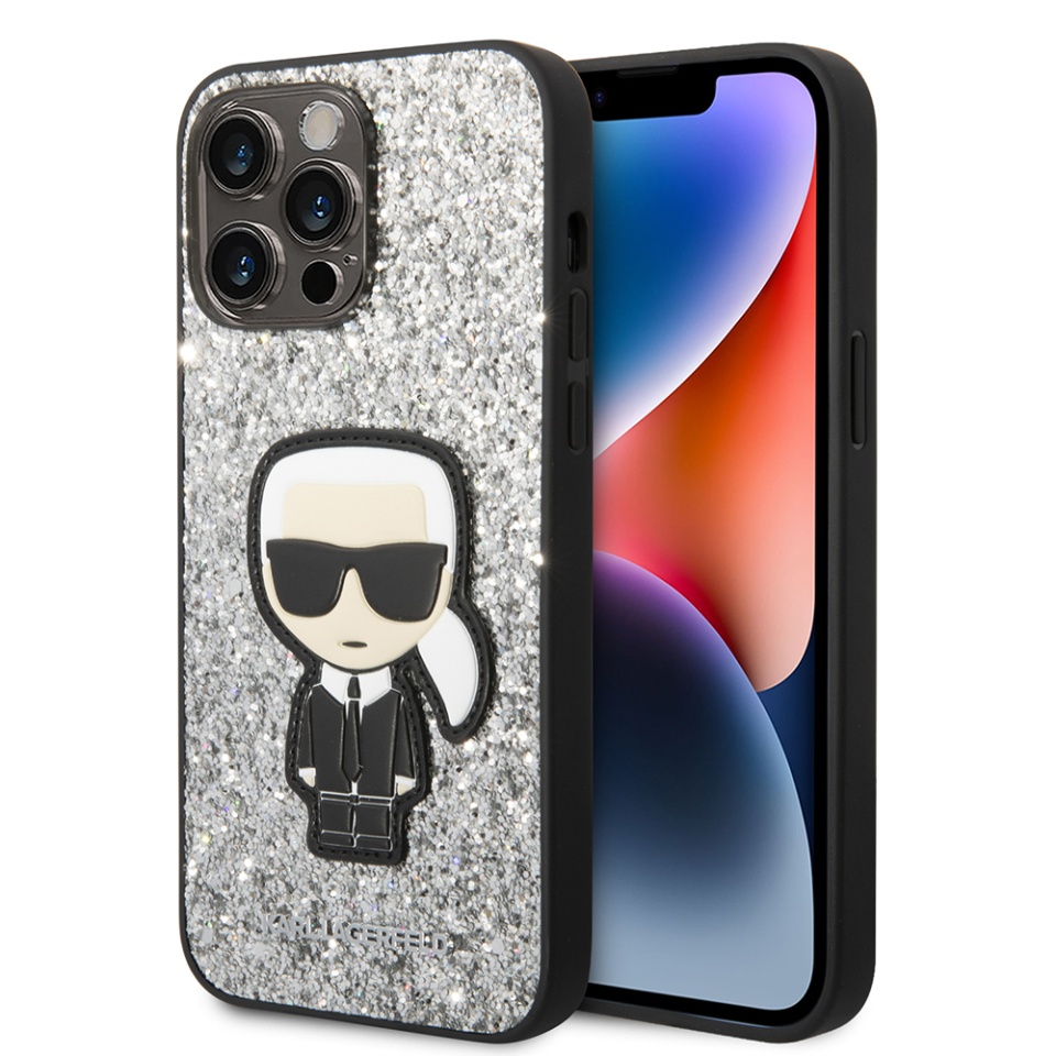 Husa pentru iPhone 14 Pro Max, Hardcase Glitter, Karl Lagerfeld, Argintiu