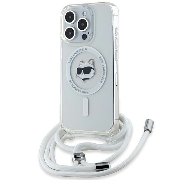 Husa pentru iPhone 14 Pro Max, Karl Lagerfeld, IML Crossbody MagSafe, Transparent Choupette Head&Cord