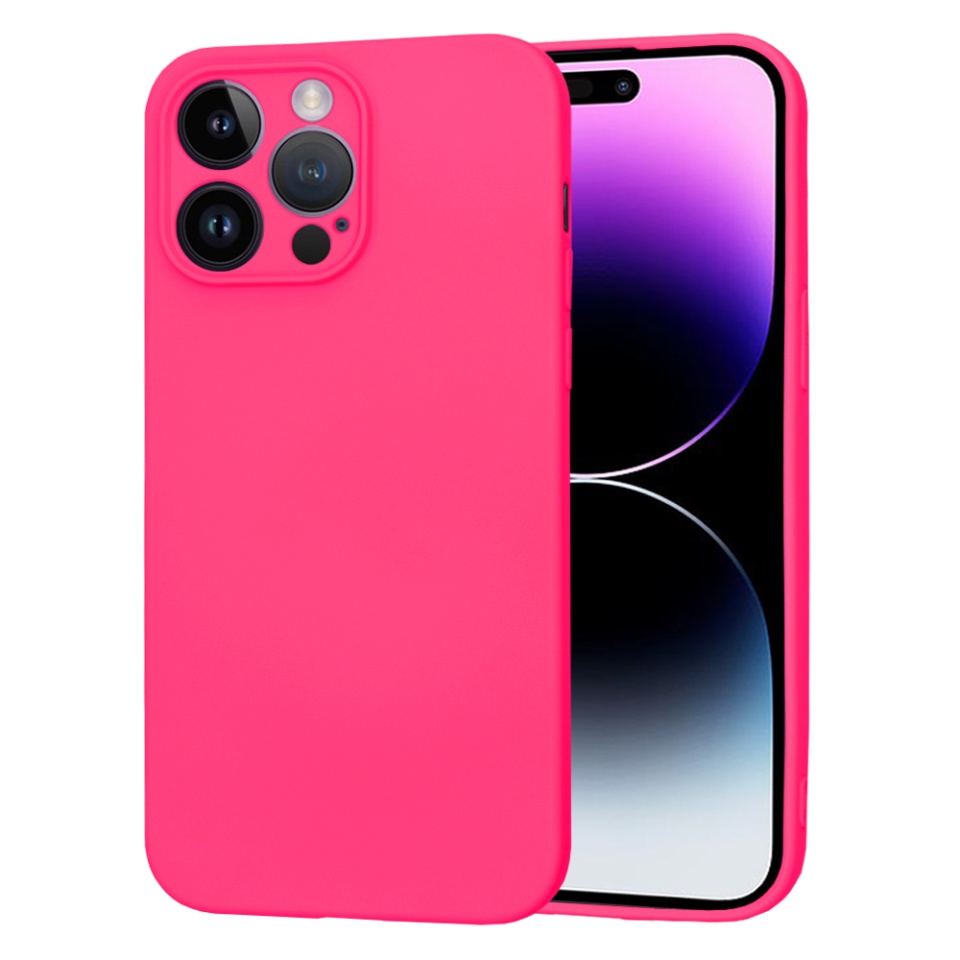 Husa pentru iPhone 14 Pro Max, SKYDDAR INNOVATION, din Silicon Catifelat, SoftElegance , Fucsia, set cu sticker
