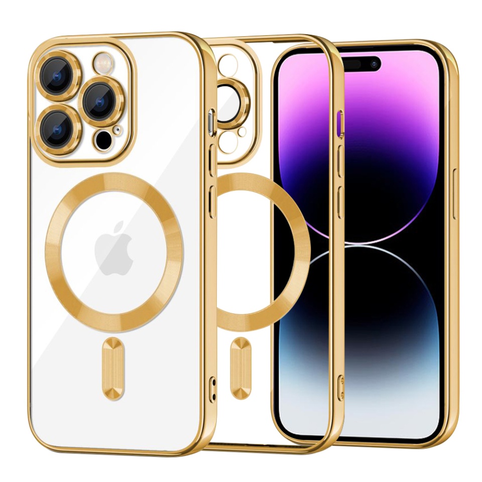 Husa pentru iPhone 14 Pro Max, SKYDDAR INNOVATION, Luxury Shield Magsafe, Protectie Antisoc, Auriu, set cu sticker