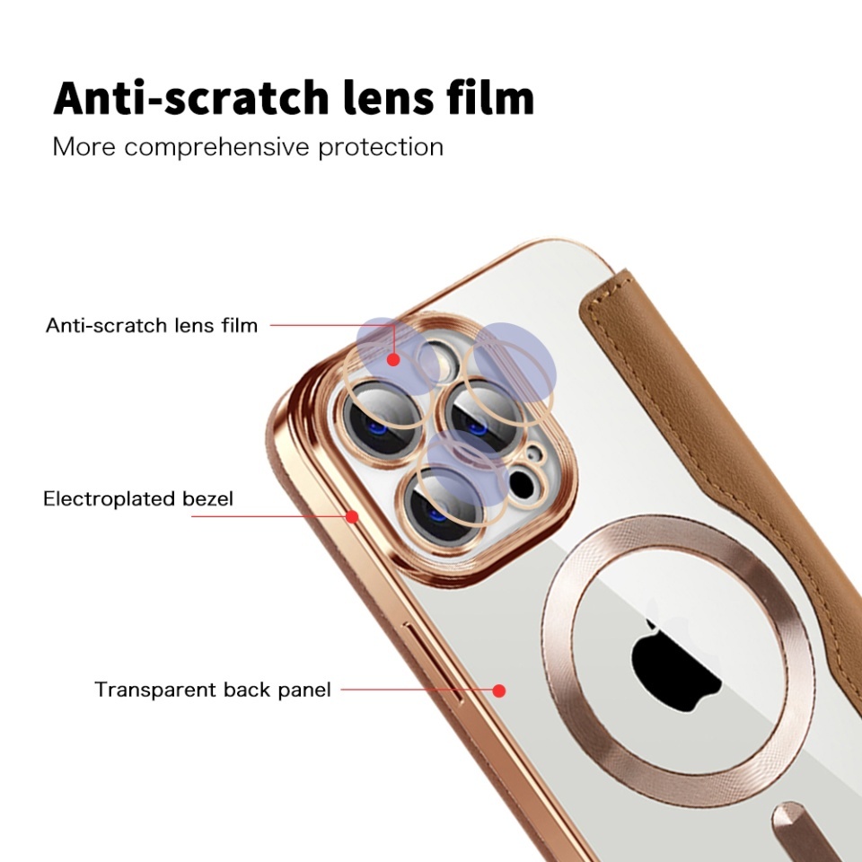 Husa pentru iPhone 14 Pro Max tip carte, SKYDDAR INOVATION, SmartMag Book, Magsafe, RFiD, Suport Carduri, set cu sticker, Maro - 2 | YEO