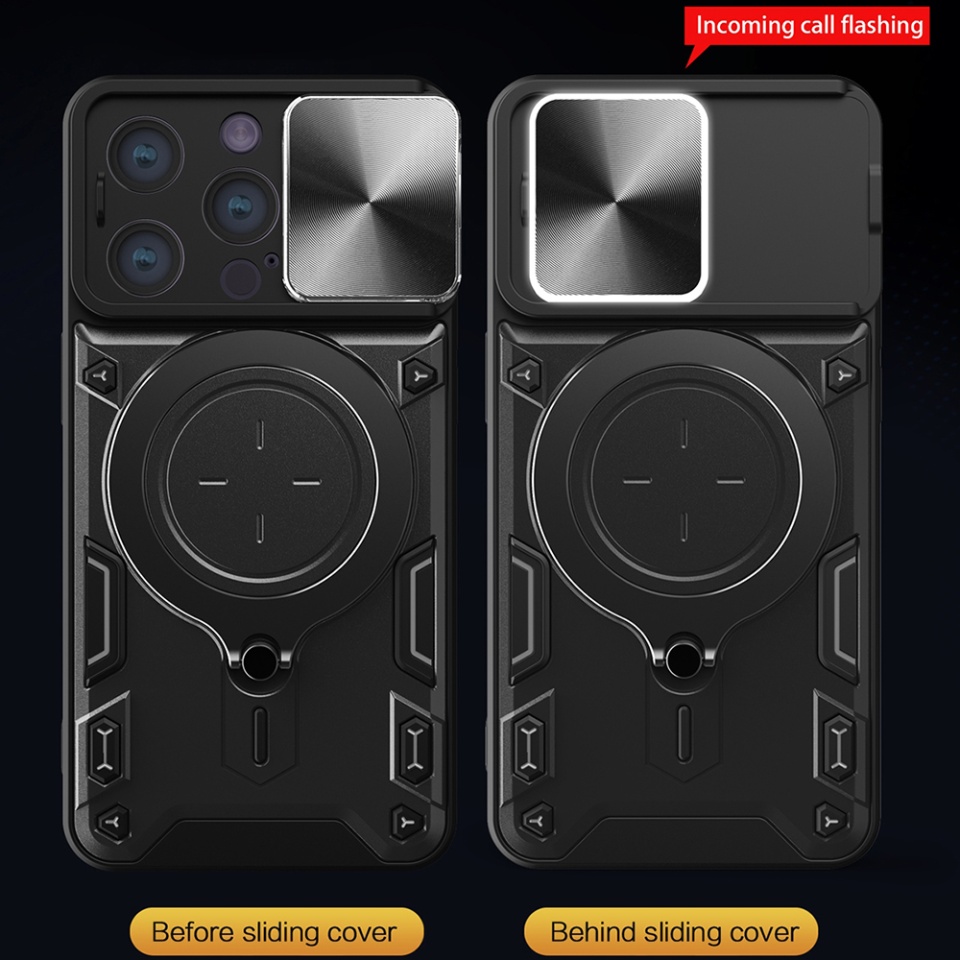Husa pentru iPhone 14 Pro, SKYDDAR INNOVATION, CamGuard Pro, Inel Magnetic, Protectie Camera, set cu sticker, Negru - 2 | YEO