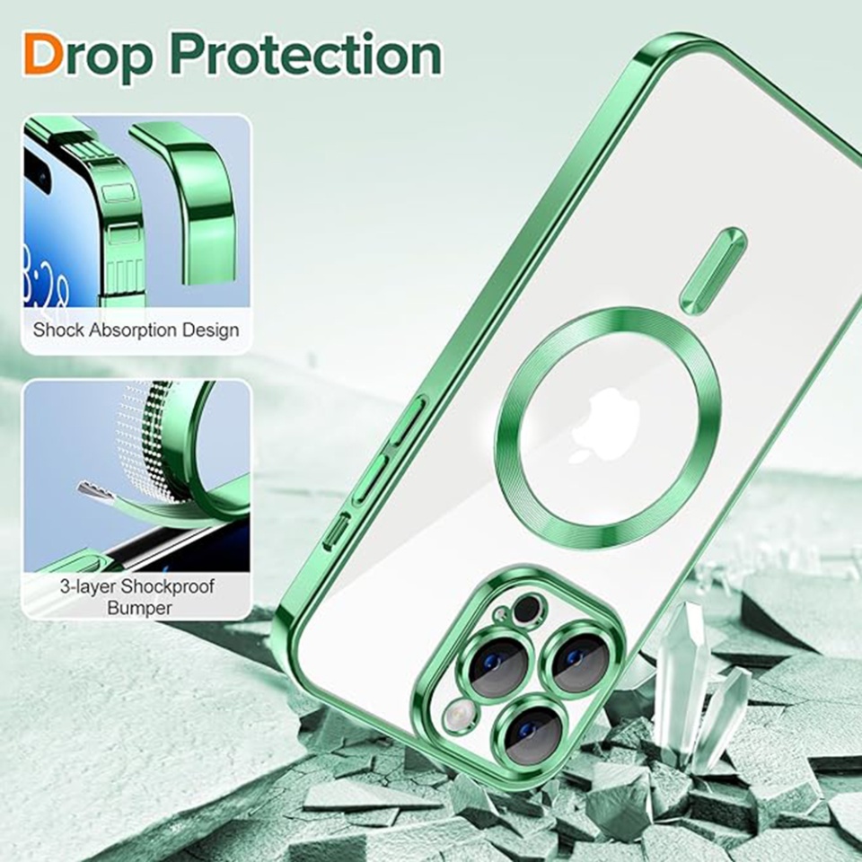 Husa pentru iPhone 14 Pro, SKYDDAR INNOVATION, Luxury Shield Magsafe, Protectie Antisoc, Verde deschis, set cu sticker - 2 | YEO