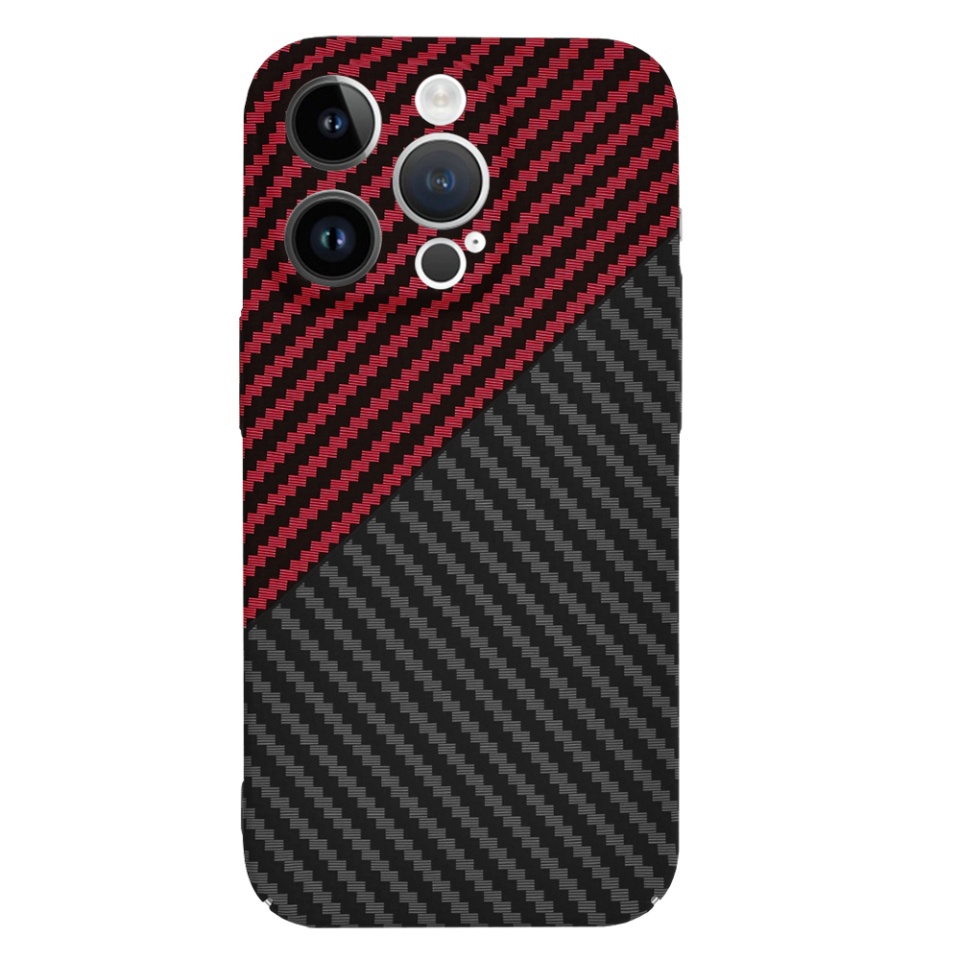 Husa pentru iPhone 14 Pro, SKYDDAR INNOVATION, textura carbon, Carbonite FiberShell, Rosu inchis, set cu sticker - 1 | YEO