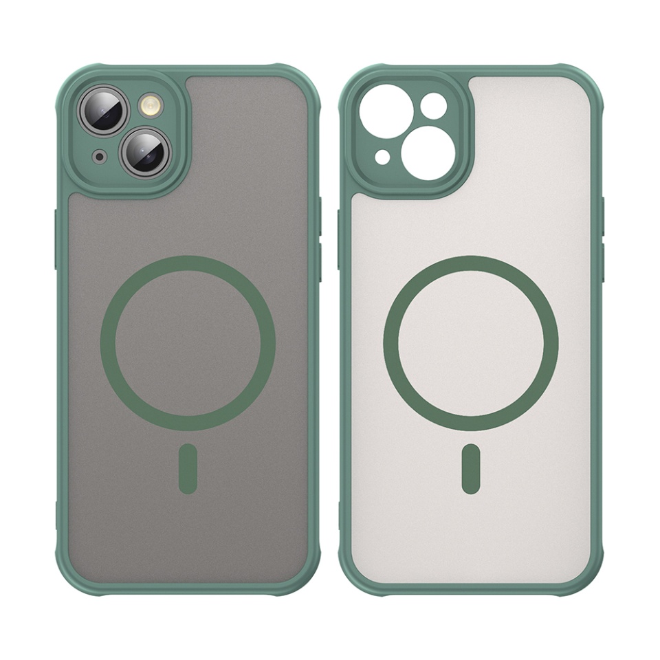 Husa pentru iPhone 14, SKYDDAR INNOVATION, HaloFrost MagSafe II, Antisoc, set cu sticker, Verde - 1 | YEO